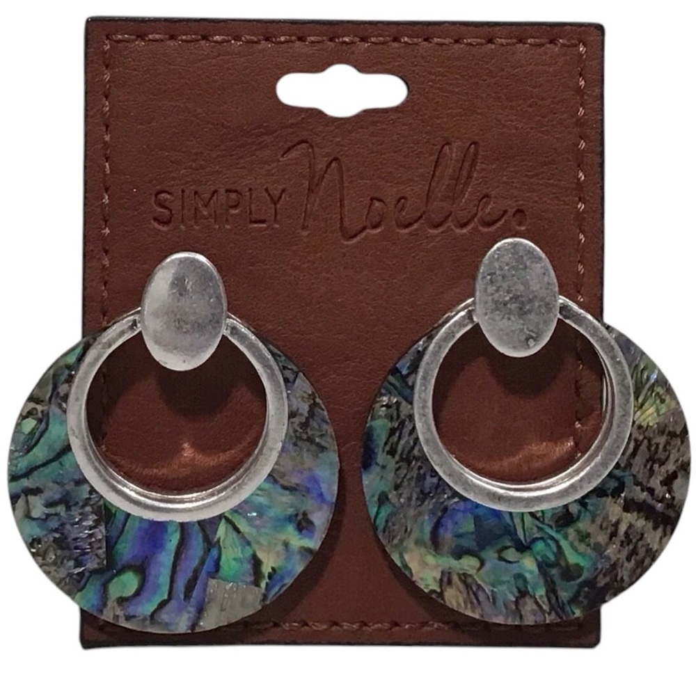 Simply Noelle Iridescent Shell Hoop Earrings Teal Fashion Jewelry NWT